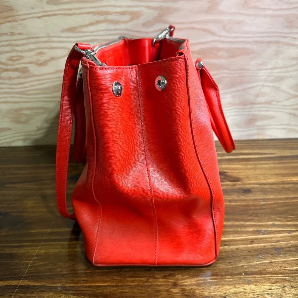 Lauren Ralph Lauren Newbury Double Zip Leather Satchel Crossbody Bag Red